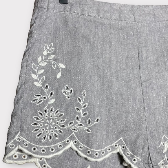 Free People Life's Too Short Scalloped Hem Short Heathered Gray Size 12 Linen - Picture 7 of 15